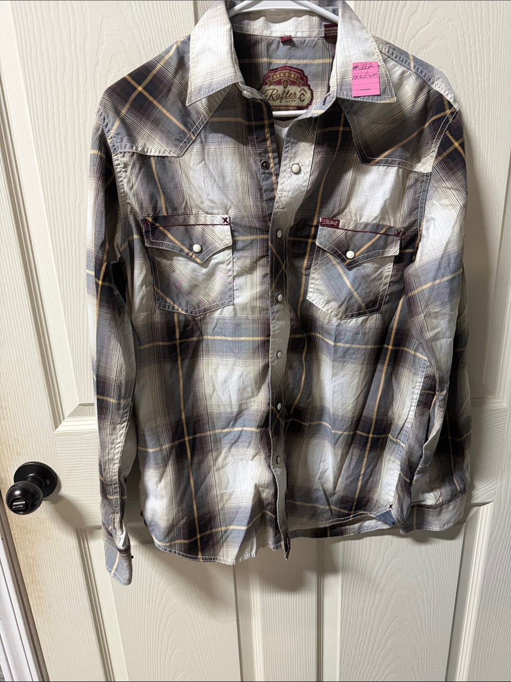 Roller C Men's Gray Plaid Western Button-Down Shirt